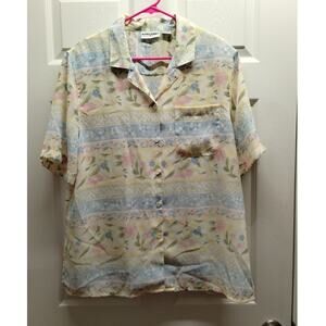 VTG Alfred Dunner Women's Size 18 Pastel Pink Floral Yellow Blue Button Up Shirt